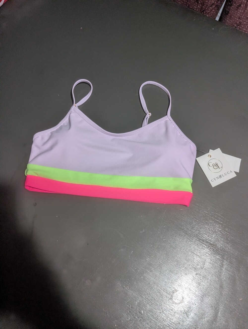 Cyn & Luca Swim Top Purple And Neon Pink/Green Size Large NWT